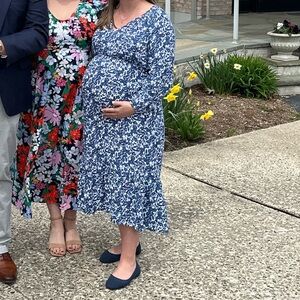 Floral Blue and White Maternity Dress